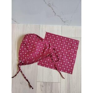 Longaberger Red Floral Basket Bonnet &‎ Napkin Set 2 Pc Cotton Liner Made In USA